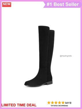 Faux Suede Knee High Equestrian Boots Round Toe Low Heel